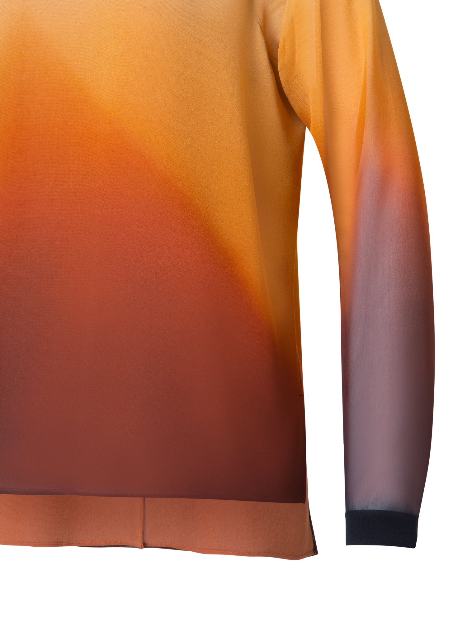 Designer Silk Blouse with Autumn Twilight Print - brown - multicolor - orange