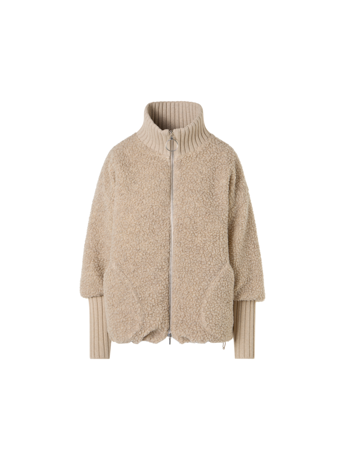 Designer Fleece Bouclé Quilted Jacket with High Knit Cuffs - beige