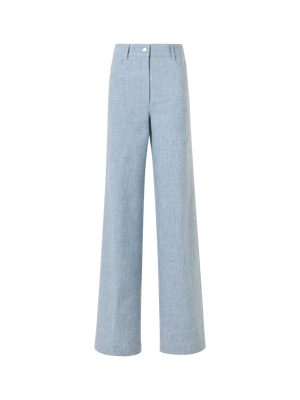 Designer High Rise Wide Leg Pants in Brushed Winter Denim - blue