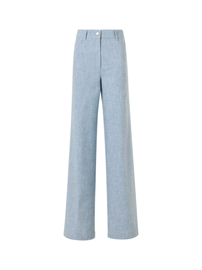 Designer High Rise Wide Leg Pants in Brushed Winter Denim - blue