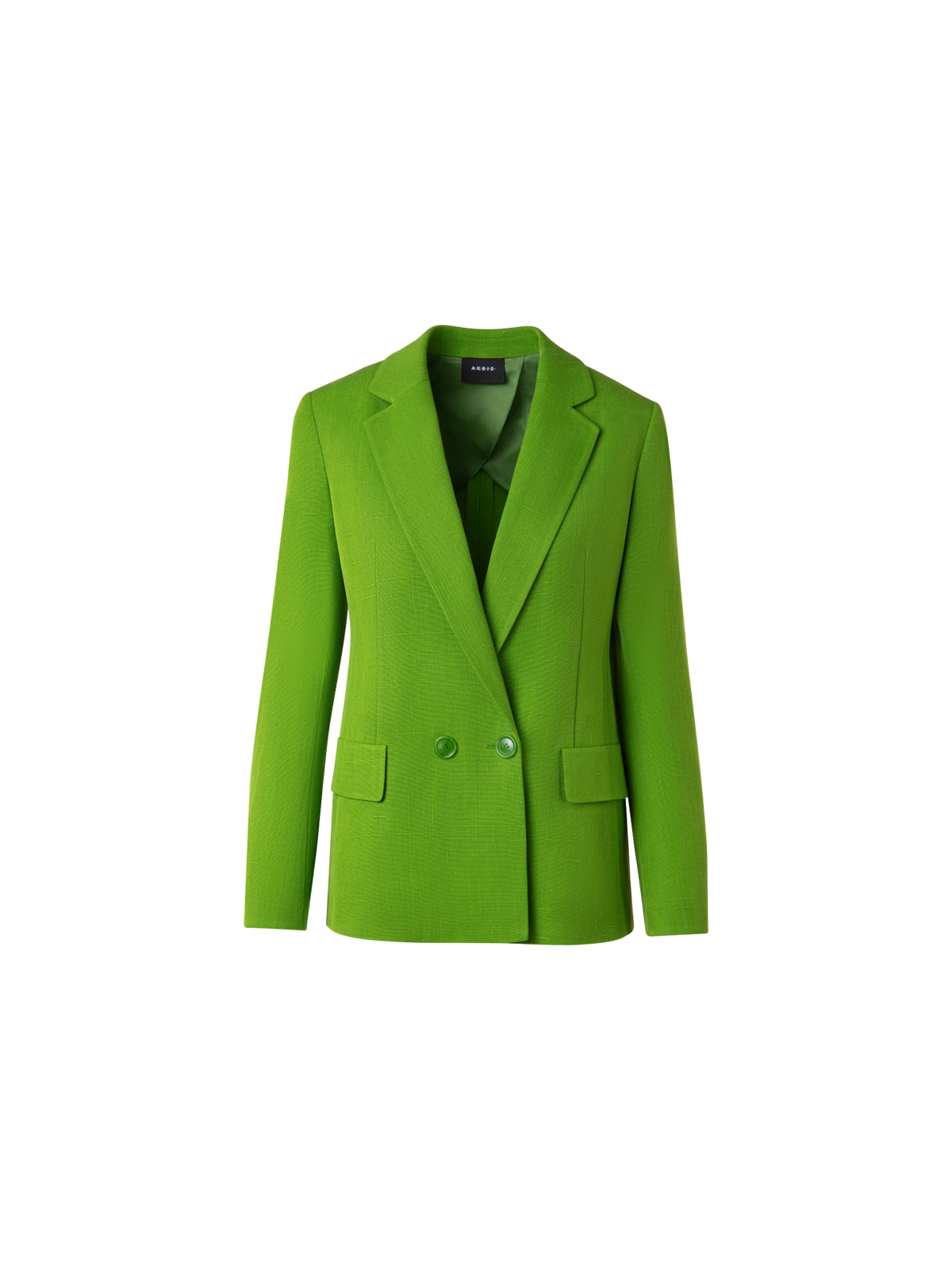 Designer Double Breasted Blazer in Shantung Silk - green