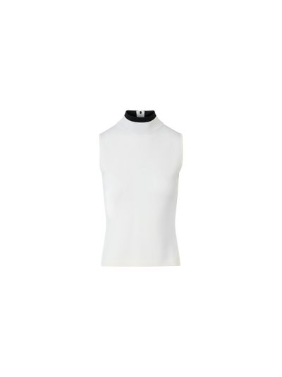 Designer Trompe l’Oeil Merino Wool Knit Top - white