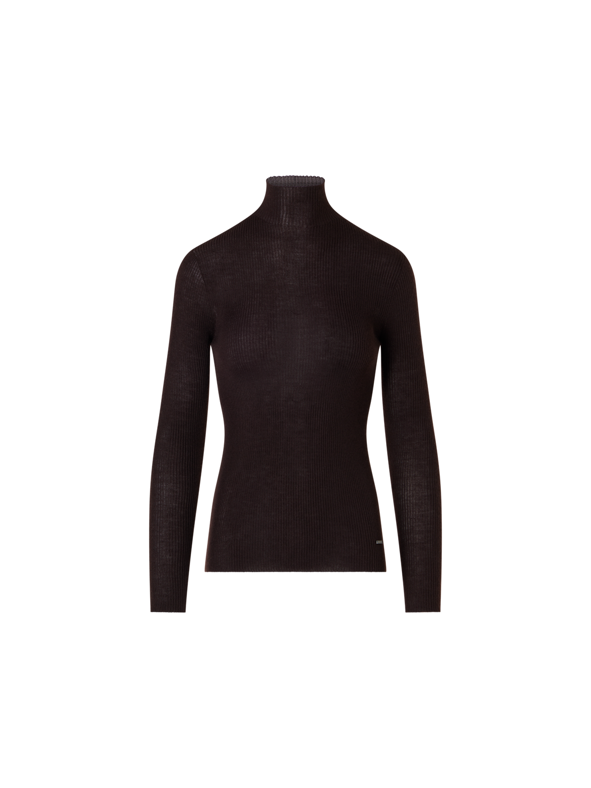 Designer Fine Rib Cashmere Silk Mock Neck Sweater - brown