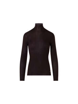Designer Fine Rib Cashmere Silk Mock Neck Sweater - brown