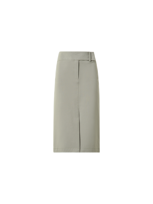 Designer Knee Long Denim Skirt - neutral - green