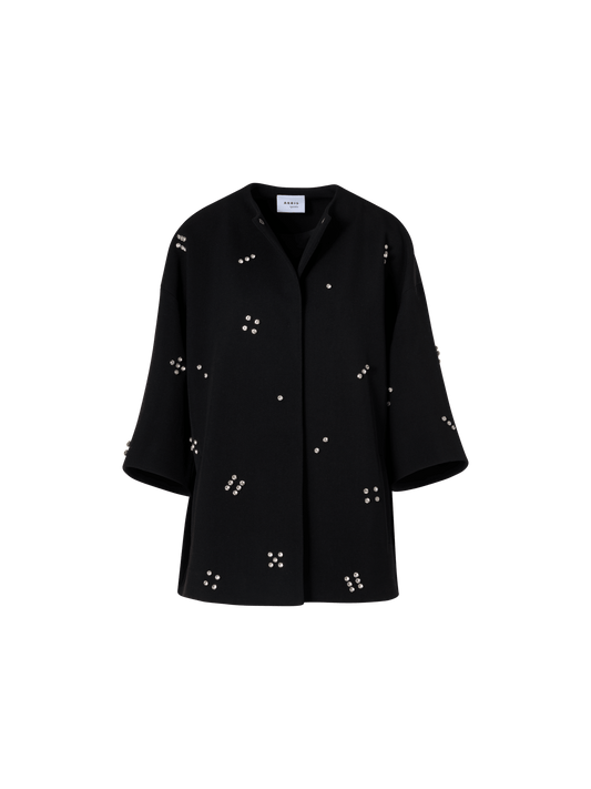 Designer Car Coat with Diamond Dice Dot Embellishment - black