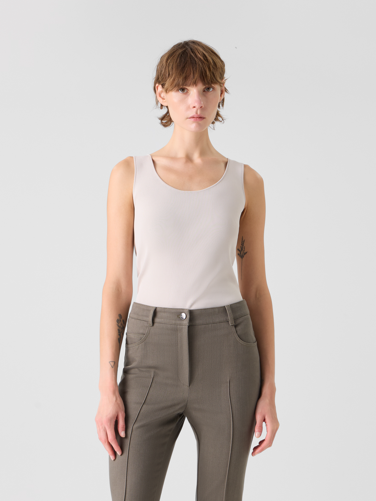 Designer Fitted Viscose Knit Tank Top - beige #editorial