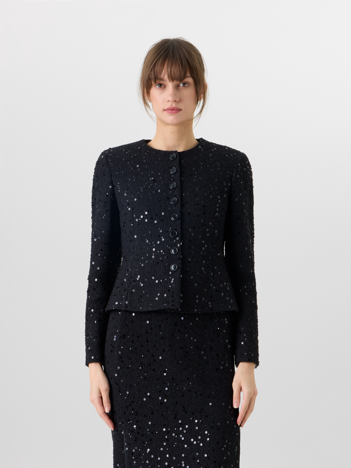 Designer Kelis Jacket in Cotton-Wool Tweed with Sequins - black #editorial