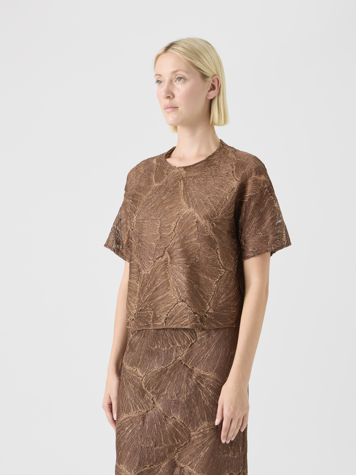 Designer Lacquered Sea Fan Lace Boxy Blouse 