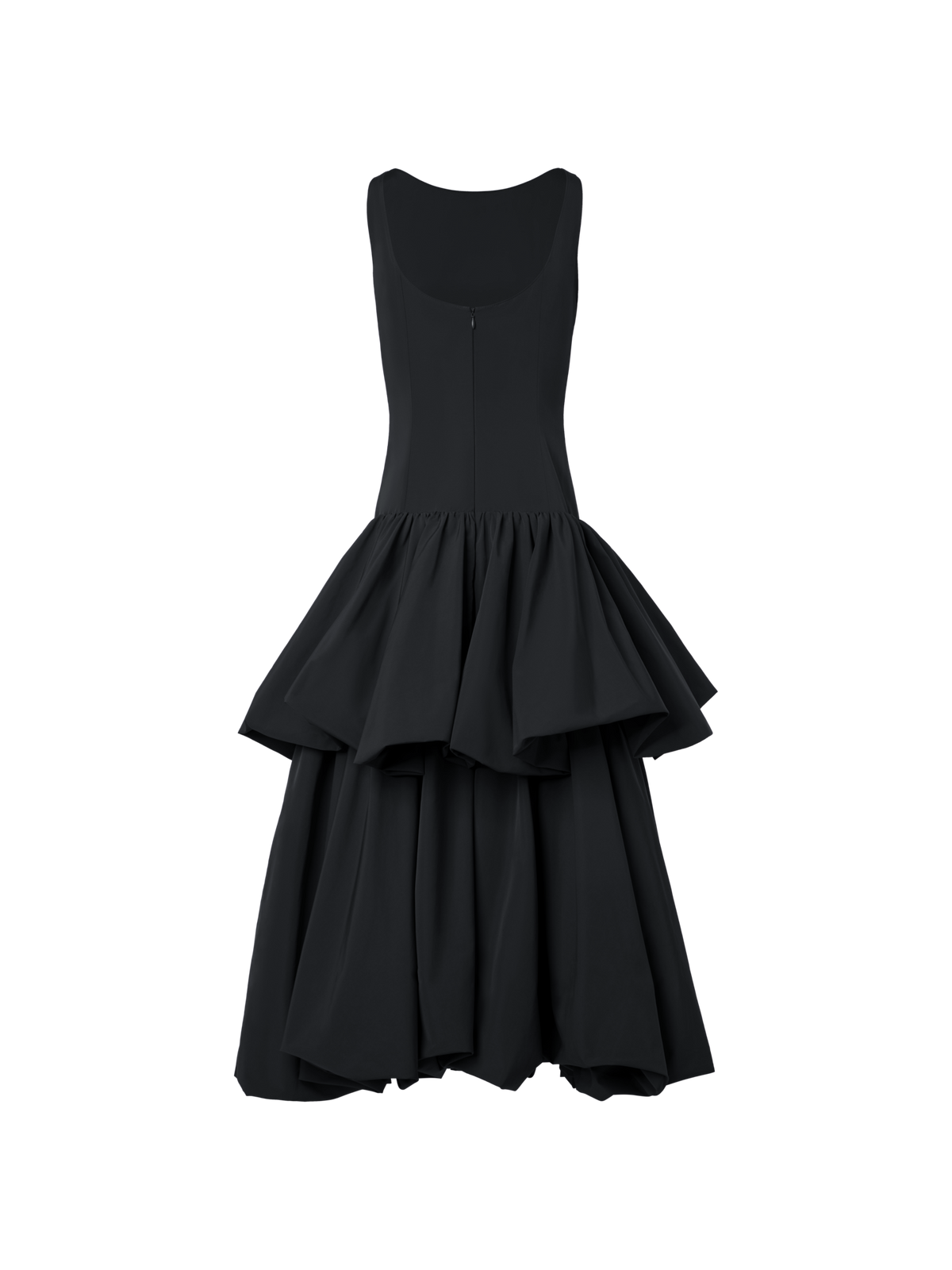 Designer Techno Taffeta Maxi Dress with Flounces - black