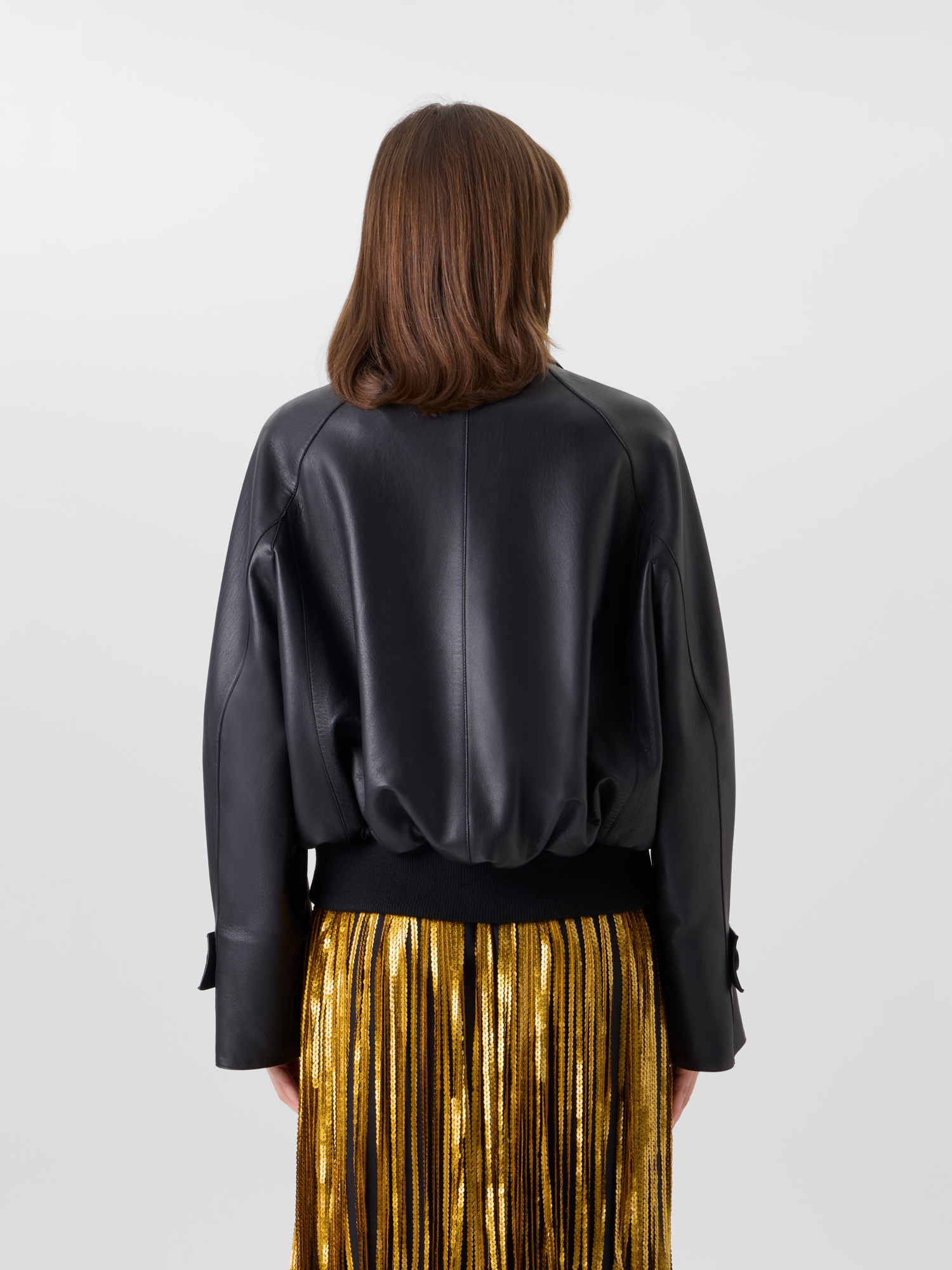 Designer Oversize Nappa Leather Blouson with Knitted Hem - black 