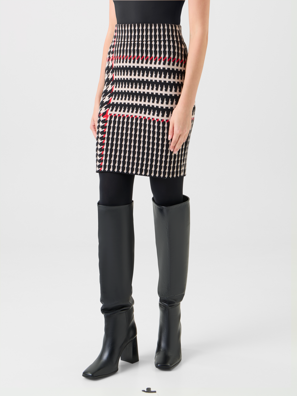 Designer XL Glencheck Jacquard Knit Skirt - black - multicolor #editorial