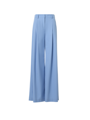Designer Cotton Stretch Gabardine Wide-Leg Pants - navy - blue
