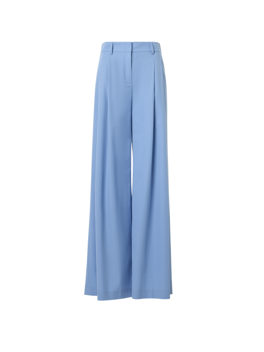 Designer Cotton Stretch Gabardine Wide-Leg Pants - navy - blue