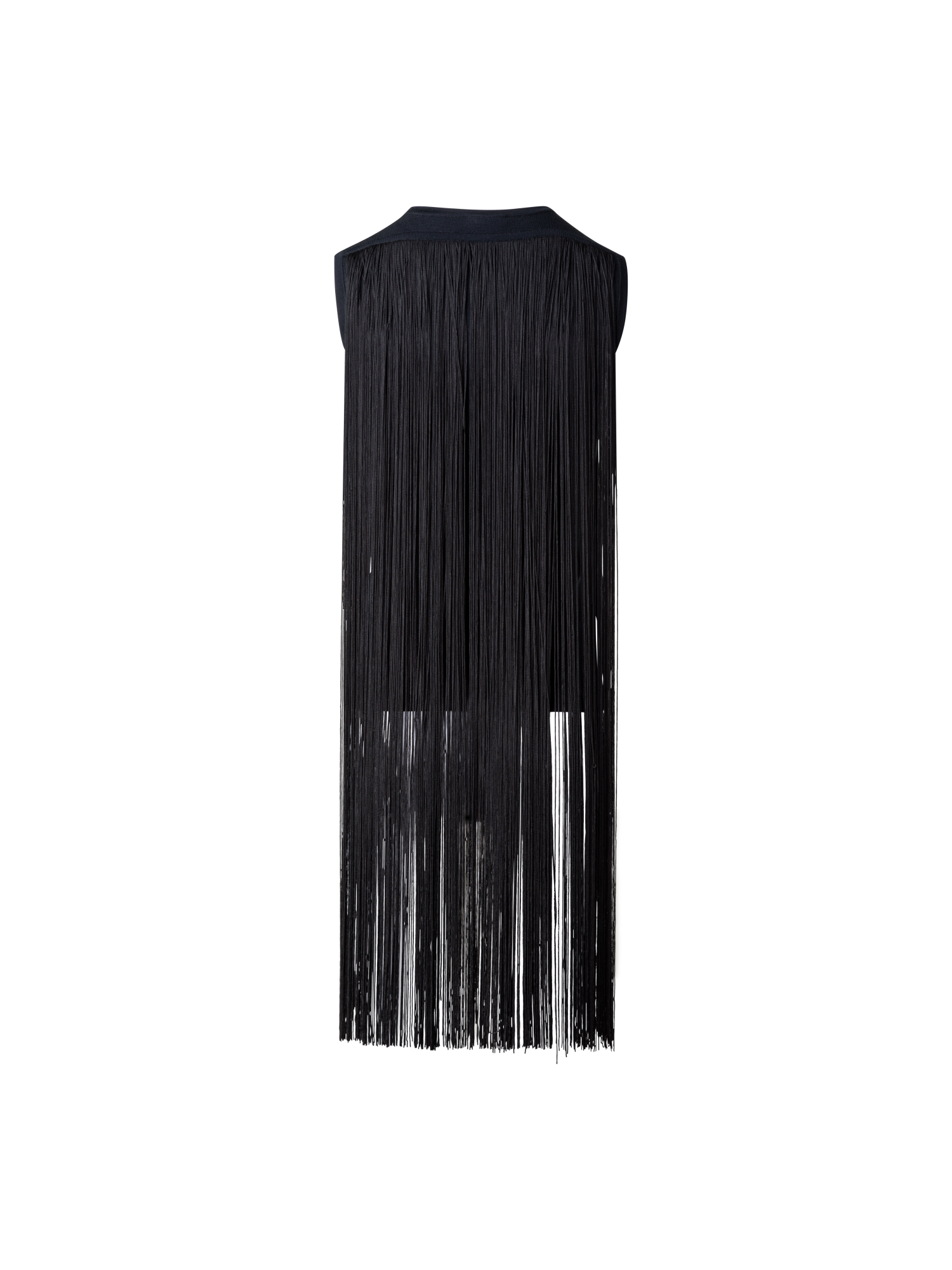 Designer Silk Lurex Top with Long Fringes - black