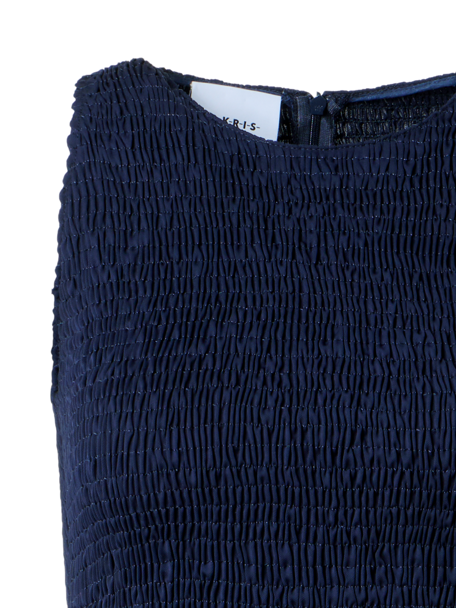 Designer Fitted Smocked Georgette A-Line Midi Dress - navy - blue