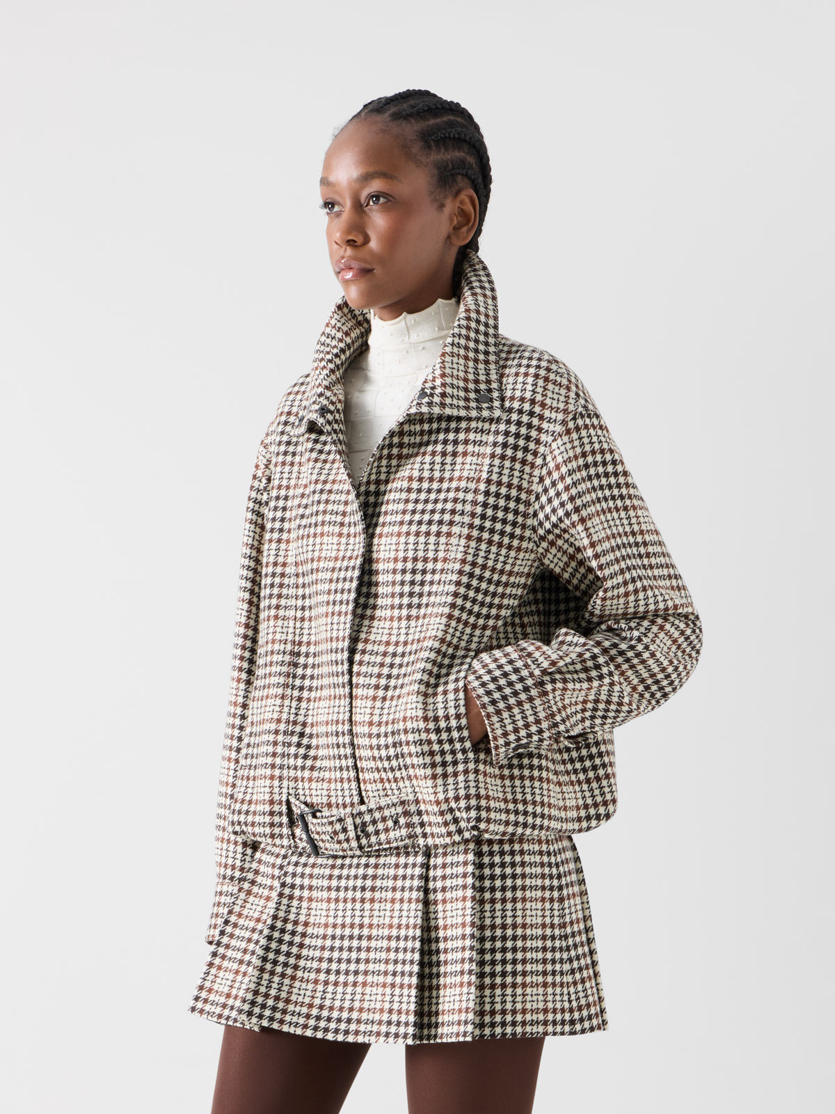 Designer Blouson in Check Tweed - brown - multicolor 