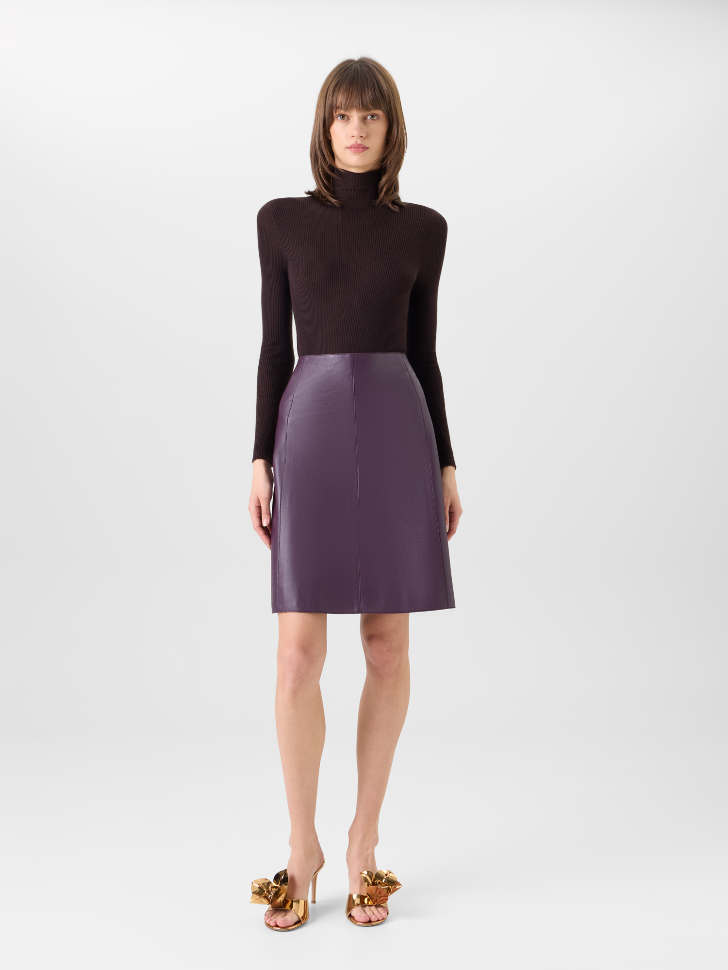Designer A-Line Skirt in Nappa Leather - purple 