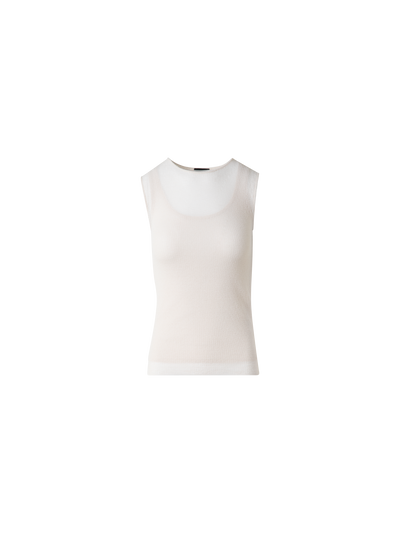 Designer Double Layered Knit Top in Sheer Cotton - neutral - pastel - beige