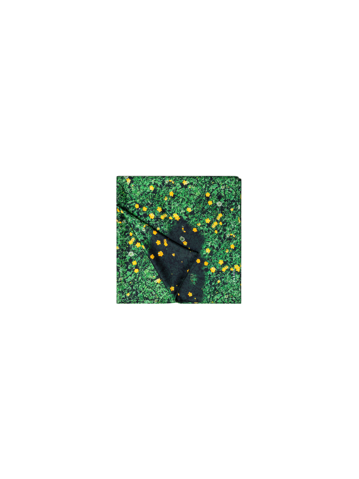 Designer Scarf in Silk with Buttercups Print - green