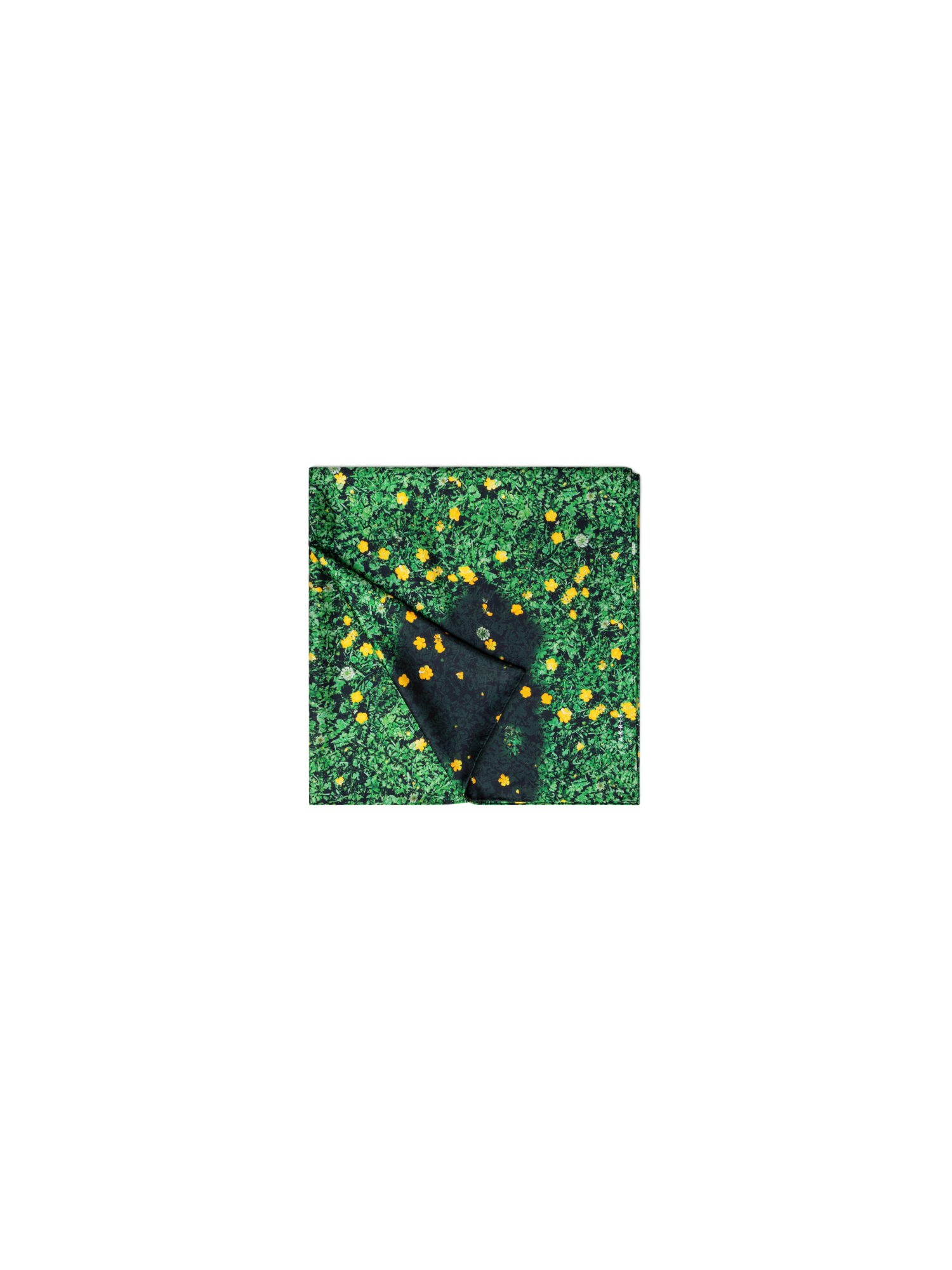 Designer Scarf in Silk with Buttercups Print - green