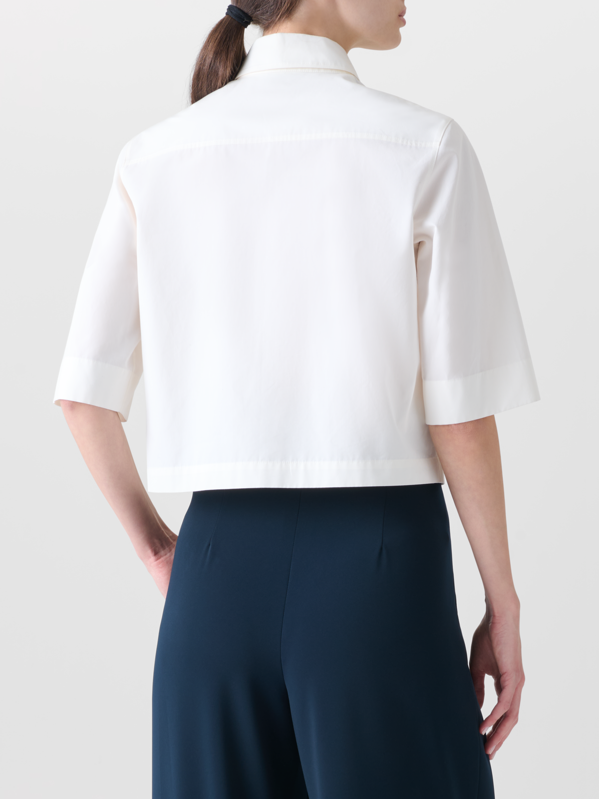 Designer Boxy Short-Sleeve Cotton Blouse - neutral - ecru - white #editorial