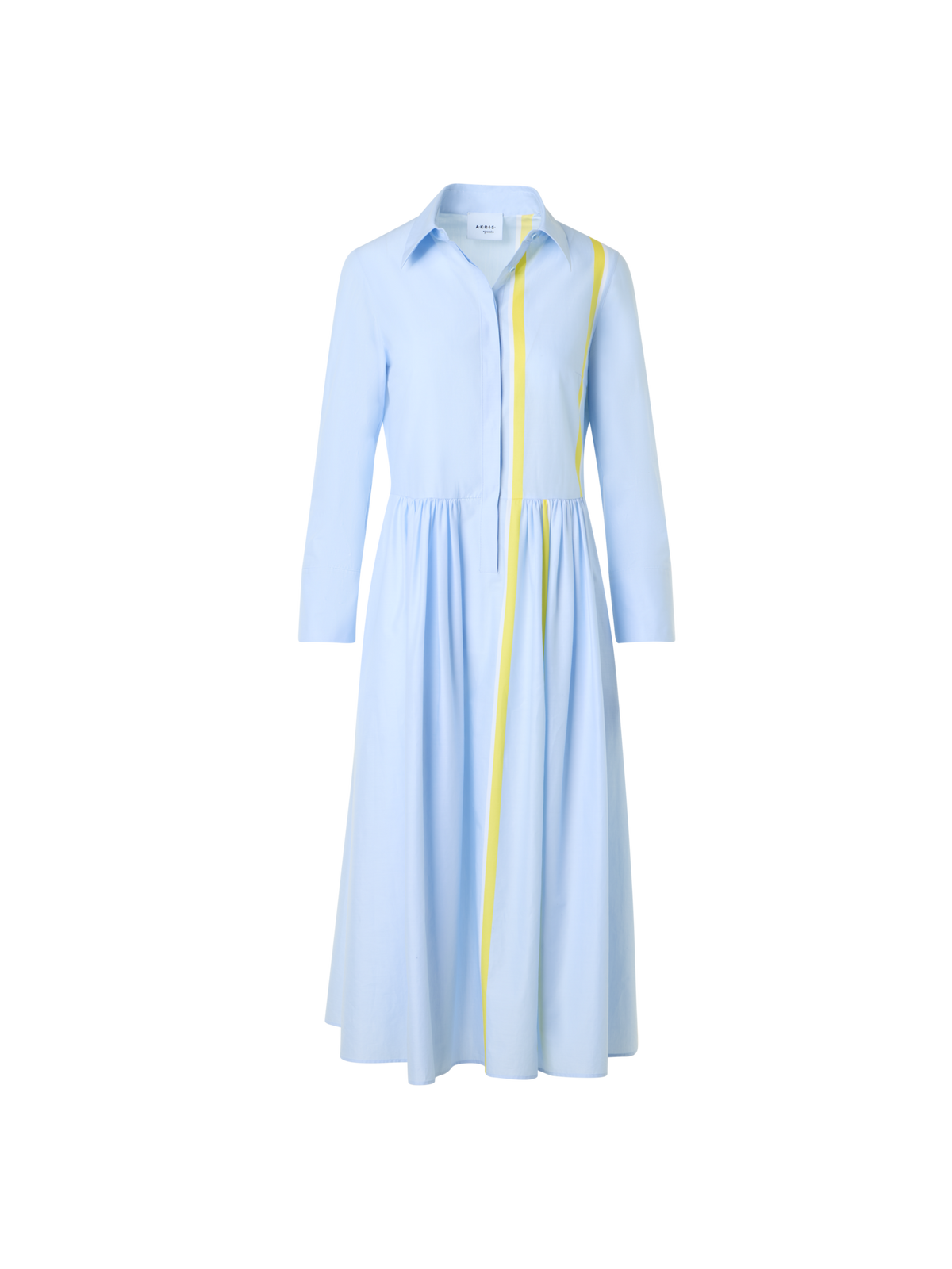 Designer Striped Cotton Chambray Midi Shirt Dress - blue - multicolor