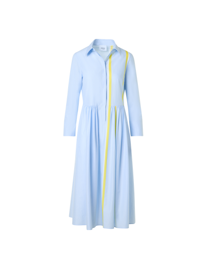 Designer Striped Cotton Chambray Midi Shirt Dress - blue - multicolor