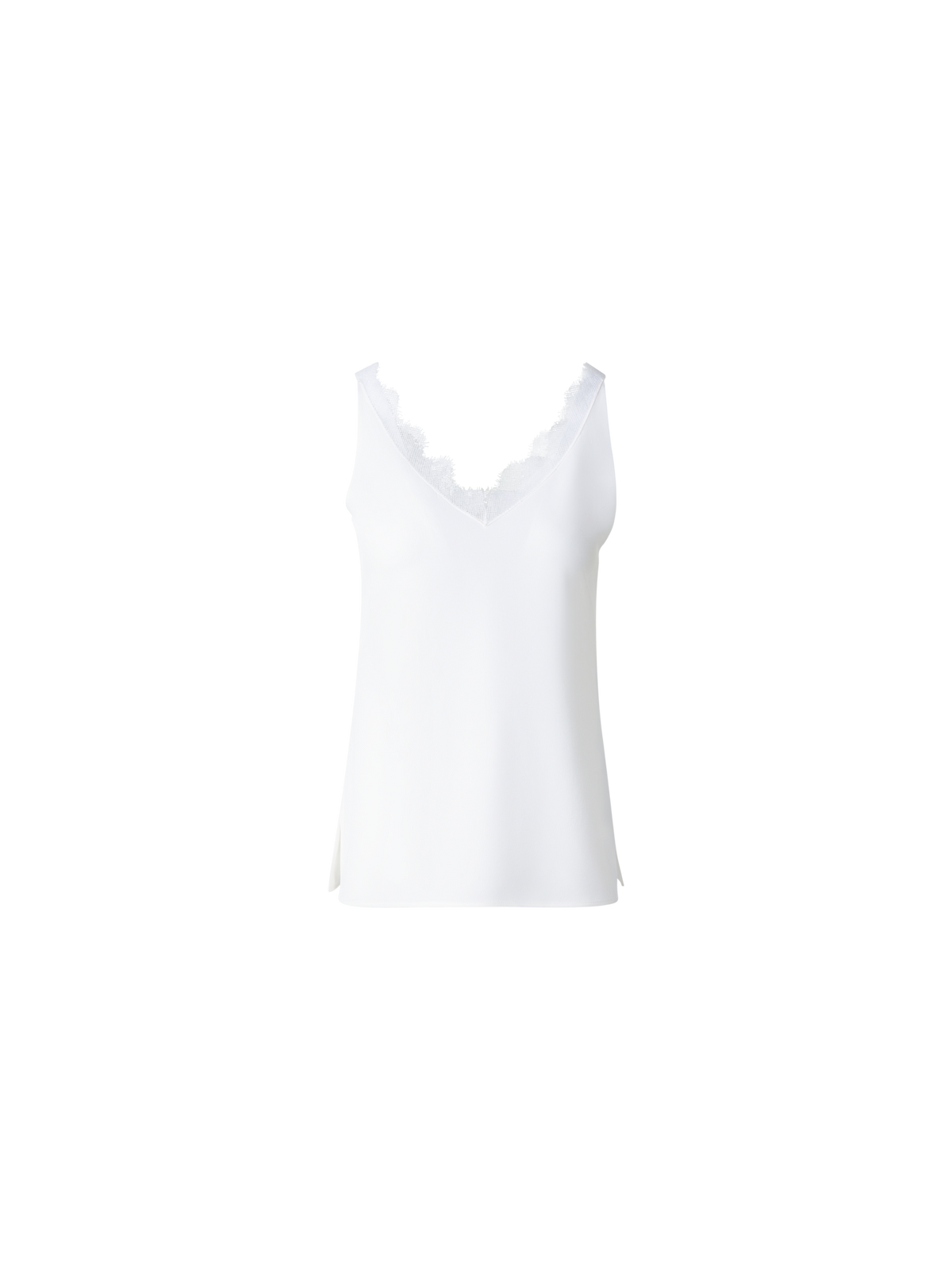 Designer Silk Crêpe V-Neck Top with Lace - ecru - white