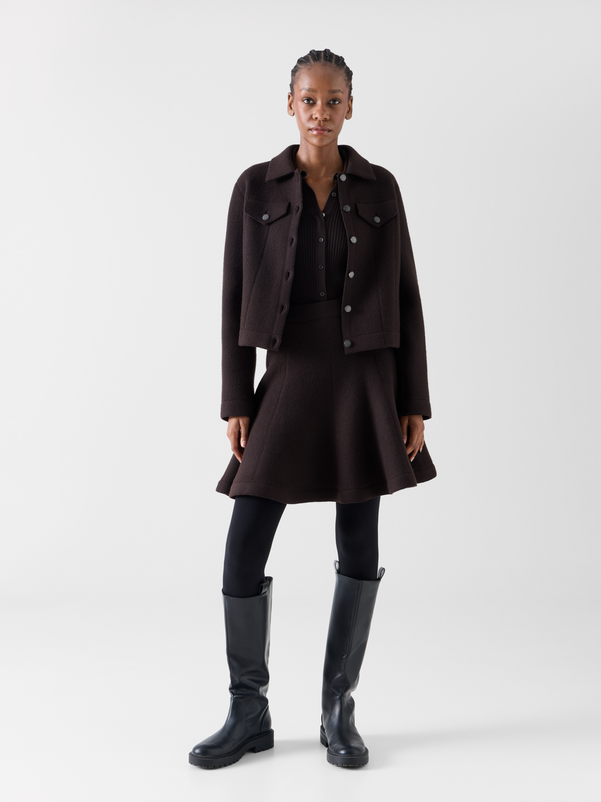 Designer Denim Style Jacket in Boiled Wool - brown 