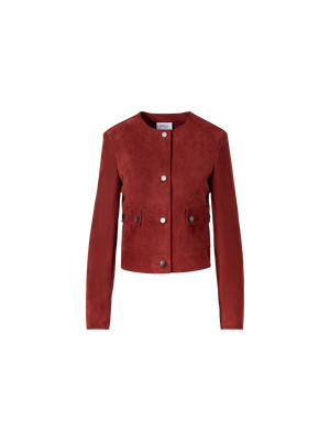 Designer Long-Sleeve Suede Leather Jacket - red