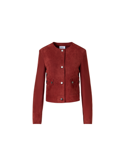 Designer Long-Sleeve Suede Leather Jacket - red