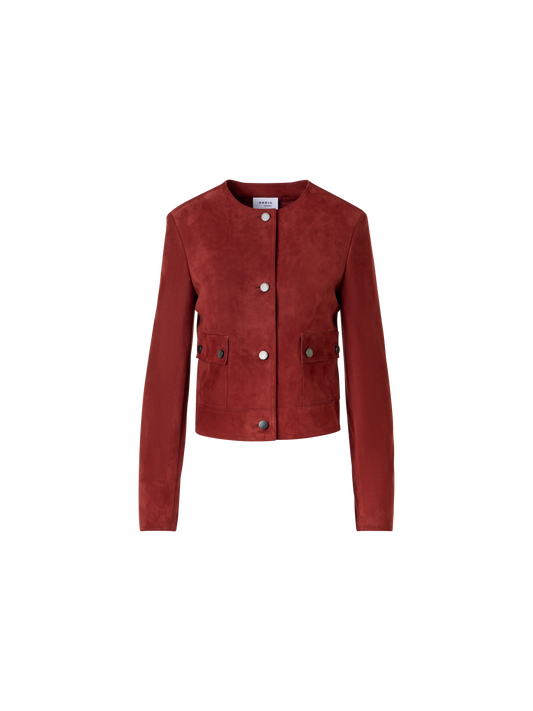 Designer Long-Sleeve Suede Leather Jacket - red