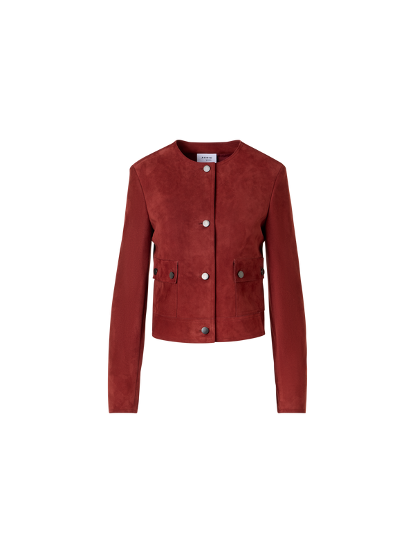 Designer Long-Sleeve Suede Leather Jacket - red
