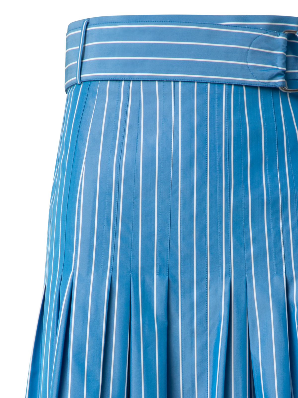 Designer Pleated Midi Skirt in Striped Cotton - blue - multicolor