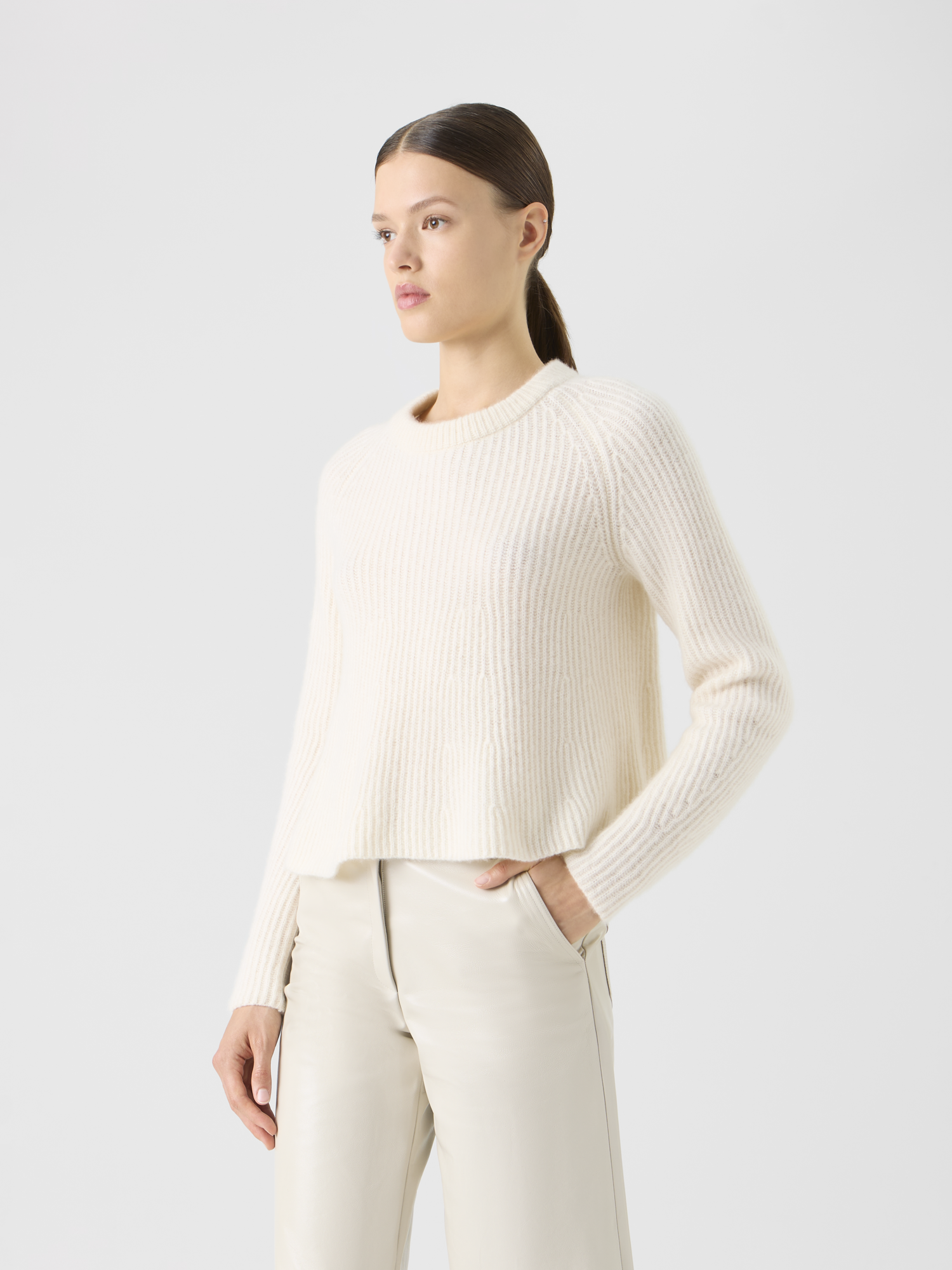 Designer Cashmere-Silk Ribbed Sweater - ecru 