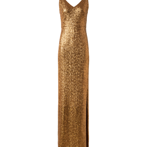 Long Sequined Evening Gown with V-Neck