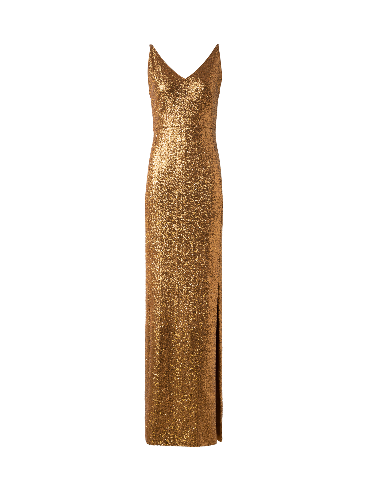 Long Sequined Evening Gown with V-Neck Gold / 10 Long Sequined Evening Gown with V-Neck Gold / 10
