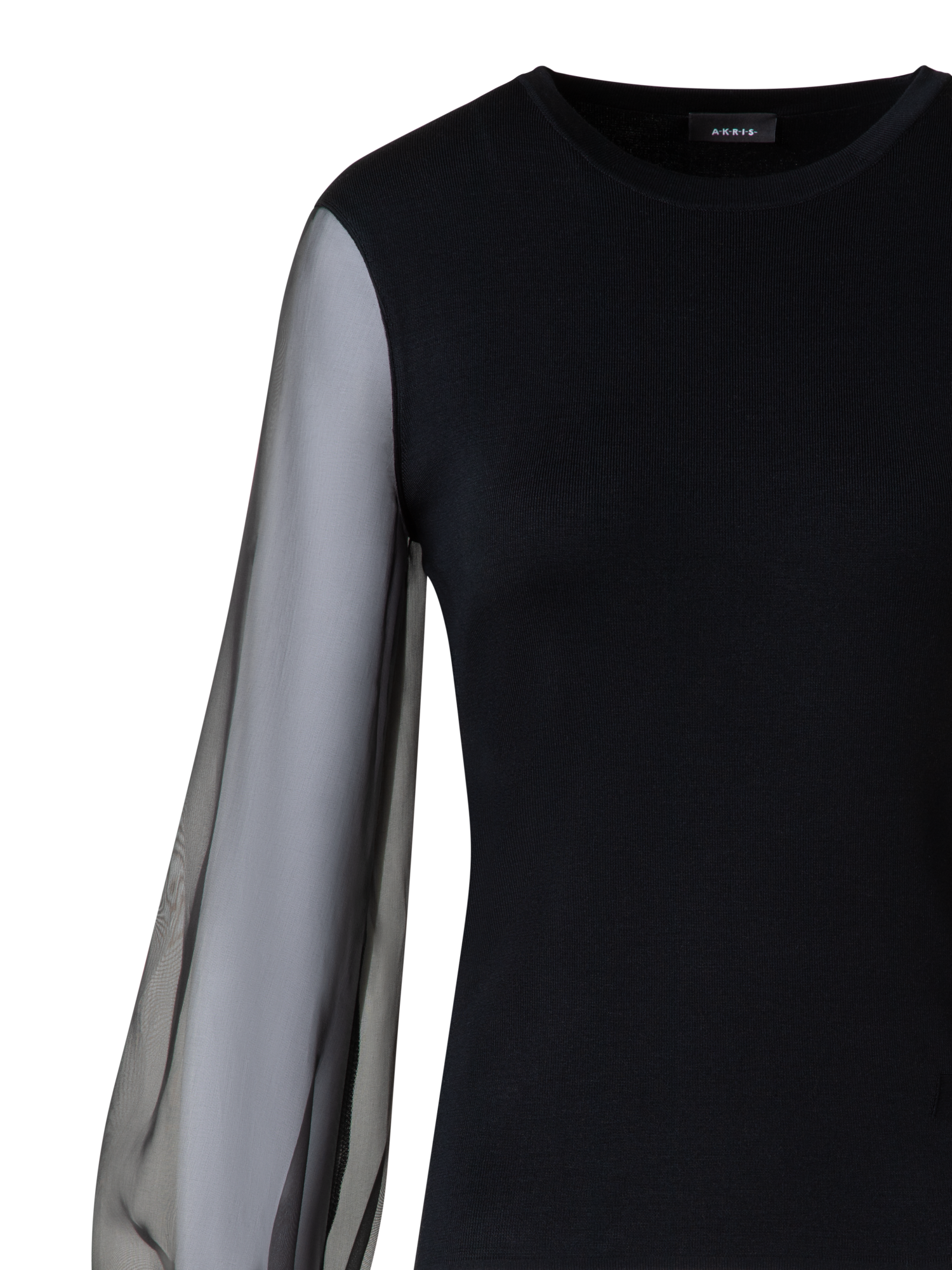 Designer Silk Sweater with Sheer Organza Sleeves - black