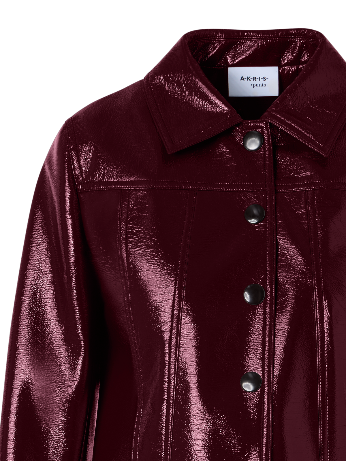 Designer Long-Sleeve Shiny Crinkle Faux-Leather Jacket - red