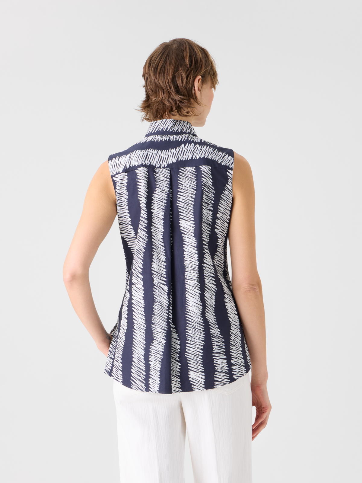 Designer Scribble Wave Print Cotton Blouse - multicolor