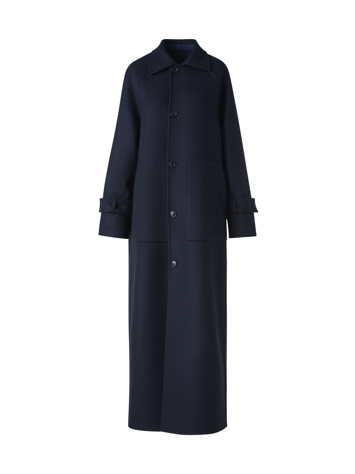 Designer Oversized Wool Double-Face Plaid Maxi Coat - neutral - navy - blue