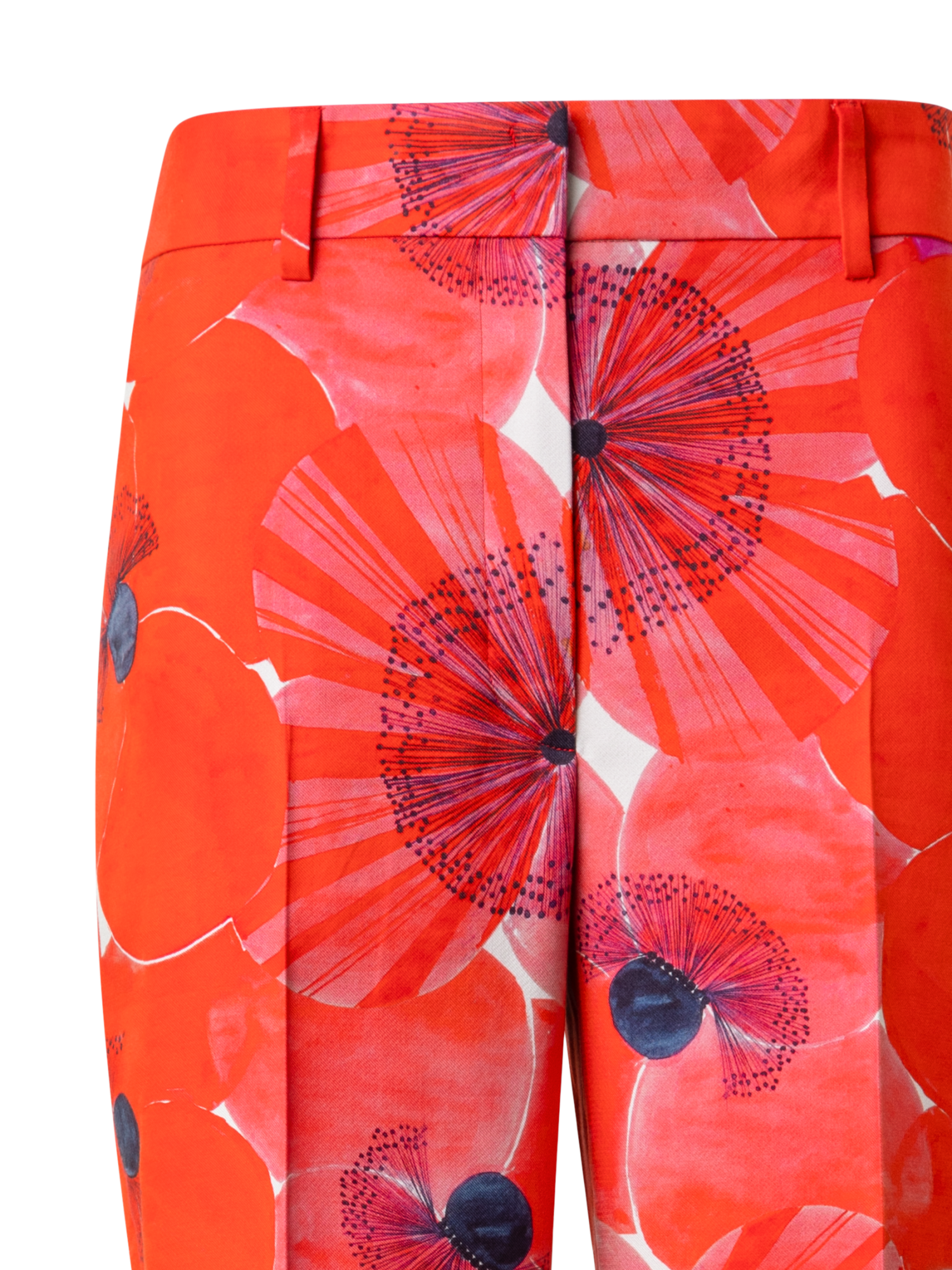 Designer Wide Straight Double-Face Pants with Poppy Print - multicolor - red