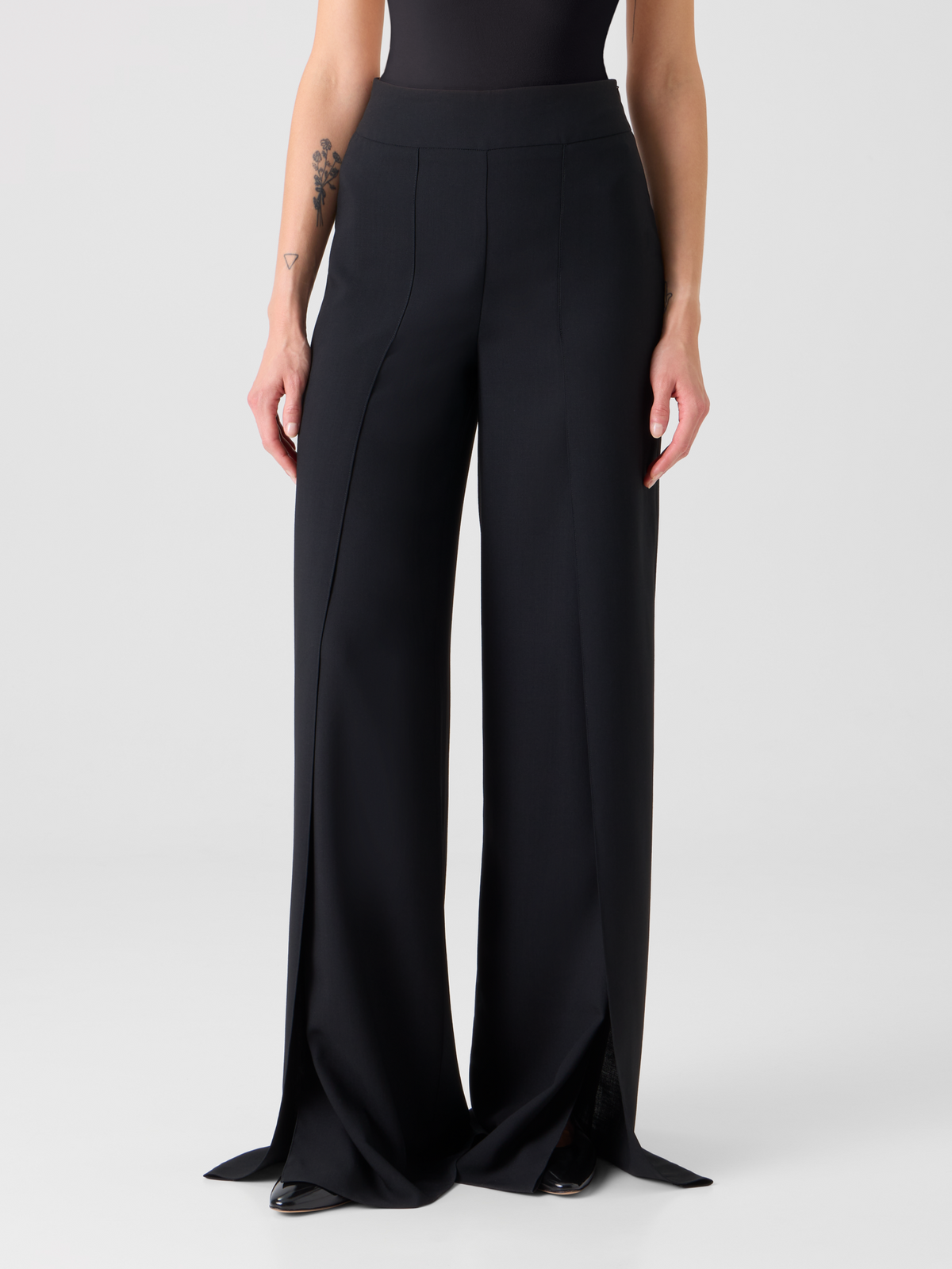 Designer Fellia Fluid Wide Slit Pants - black #editorial
