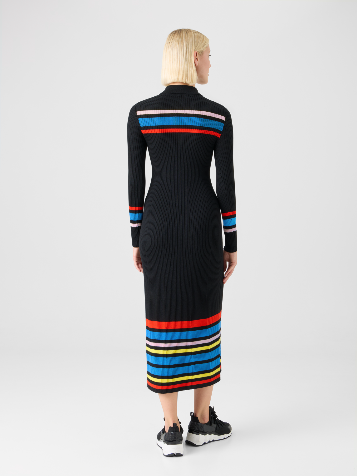 Designer Color-Block Ribbed Knit Polo Dress 