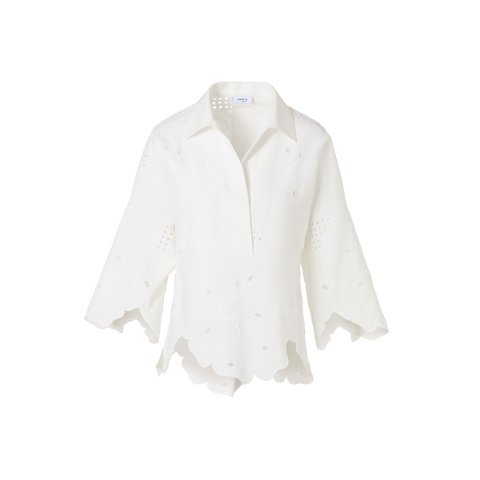 3/4-Sleeve Flower Eyelet Blouse