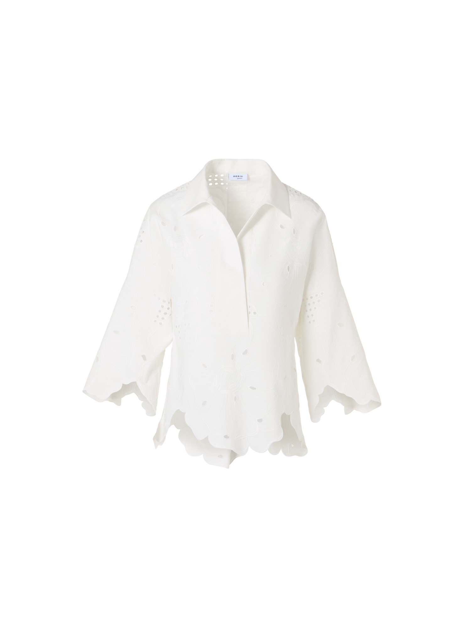 Designer 3/4-Sleeve Flower Eyelet Blouse - white
