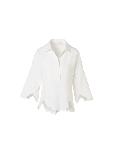 Designer 3/4-Sleeve Flower Eyelet Blouse - white