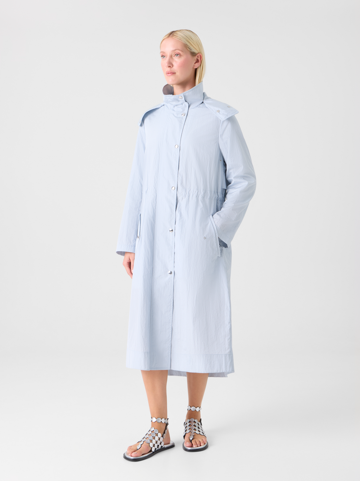 Designer Water-Repellent Lightweight Midi Parka - blue