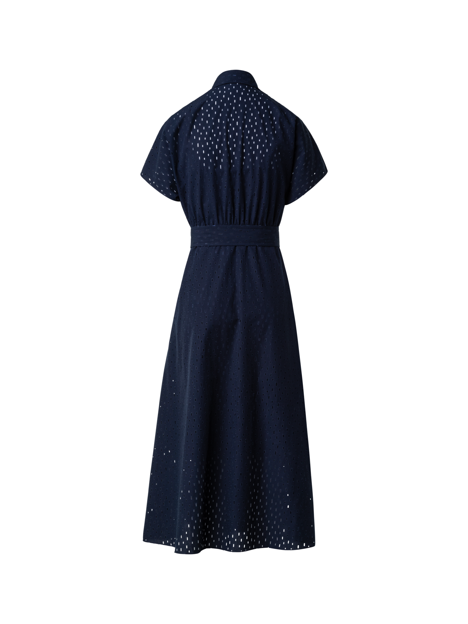 Designer A-Line Flare Cotton Lasercut Grid Midi Dress - navy